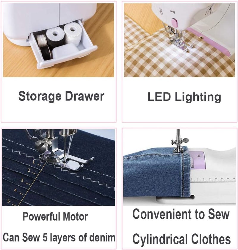 Dechow Sewing Machine for Beginners, Electric Mini Portable, 12 Built-in Stitches with Reverse Sewing, 2 Speeds Double Thread with Foot Pedal, Storage Bag, Cotton Fabric and Threads(Premium Set) - Image 4